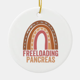 Freeloading Pancreas Awareness Rainbow Ribbon Gift Ceramic Ornament