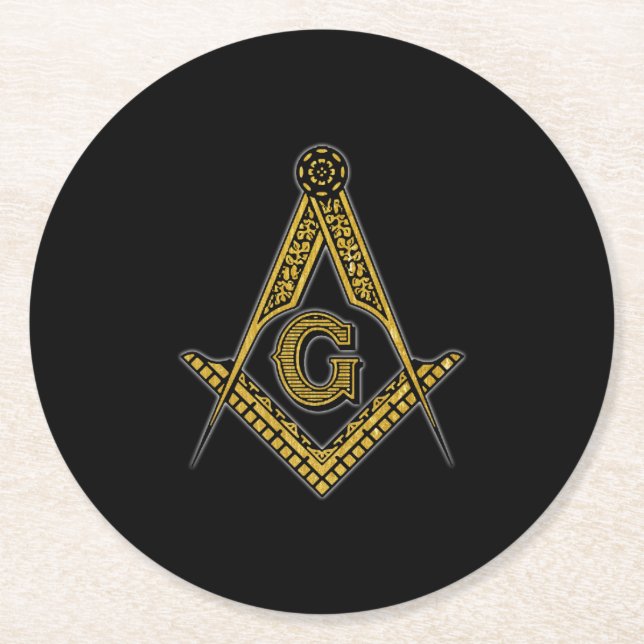 Freemason (Black & Gold) Round Paper Coaster (Front)