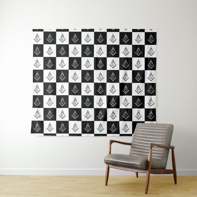 Freemason Checkered Pattern Tapestry (In Situ (Horizontal))