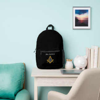 Freemason Masonic Black Square Compass Printed Backpack