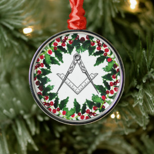 Freemason Masonic Christmas Wreath Rustic Metal Ornament
