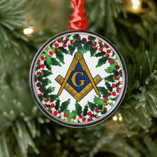 Freemason Masonic Christmas Wreath Rustic Metal Ornament