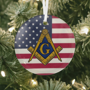Freemason Masonic Freemasonry American Flag Glass Ornament