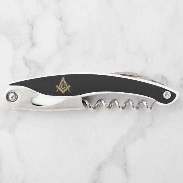 Freemason Masonic Gifts Square and Compass Black Corkscrew (Front)
