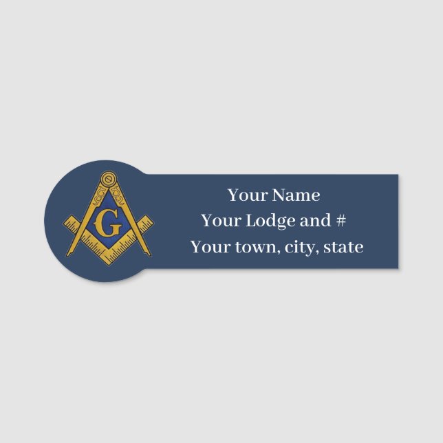 Freemason Masonic Masonry Square and Compass Name Tag (Front)