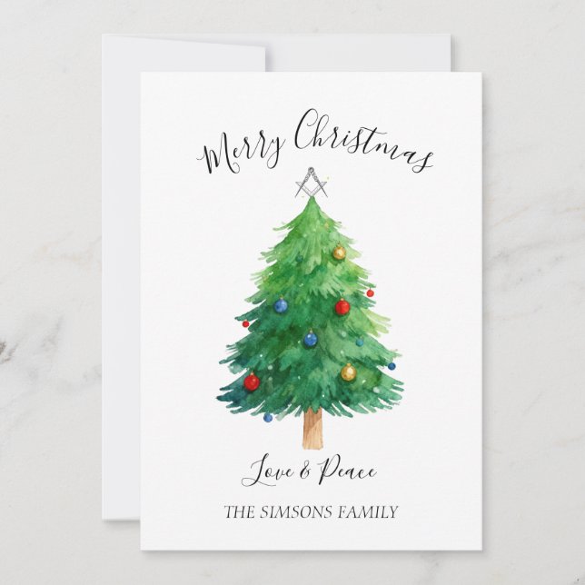 Freemason Masonic Pine Merry Christmas Tree  Holiday Card (Front)