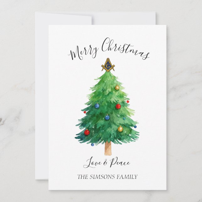 Freemason Masonic Pine Merry Christmas Tree  Holiday Card (Front)