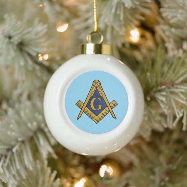 Freemason Masonic Square and Compass Freemasonry Ceramic Ball Christmas Ornament (Tree)