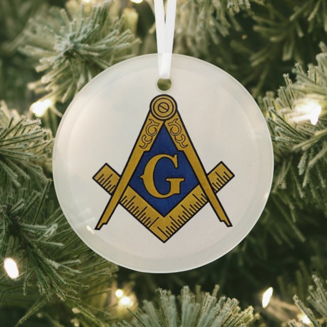Freemason Masonic Square and Compass Freemasonry Glass Ornament (Insitu)