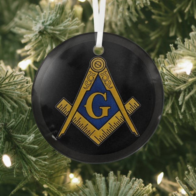 Freemason Masonic Square and Compass Freemasonry Glass Ornament (Insitu)