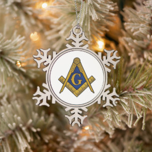 Freemason Masonic Square and Compass Freemasonry Snowflake Pewter Christmas Ornament