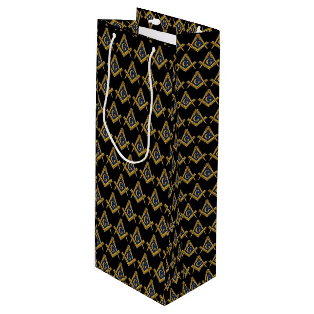 Freemason Masonic Square and Compass Freemasonry Wine Gift Bag (Front Angled)