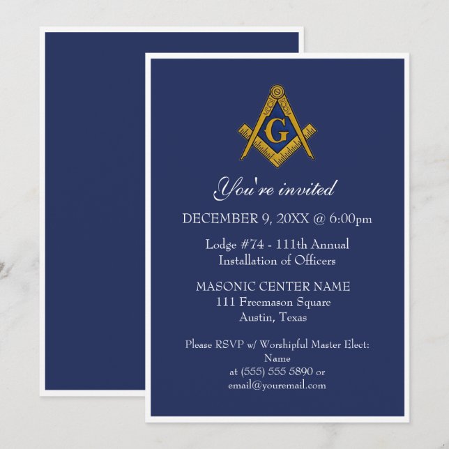 Freemason Masonry Black Masonic  Invitation (Front/Back)