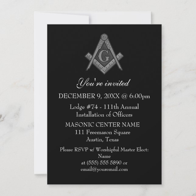 Freemason Masonry Black Masonic  Invitation (Front)