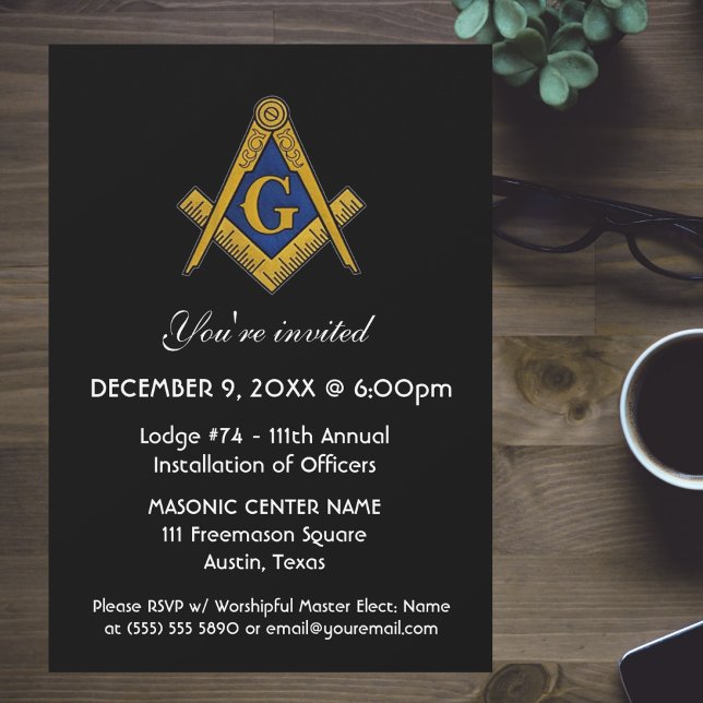 Freemason Masonry Black Square and Compass Invitation (Creator Uploaded)