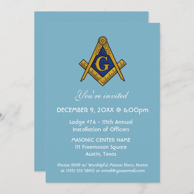 Freemason Masonry Blue Square and Compass Invitation (Front/Back)