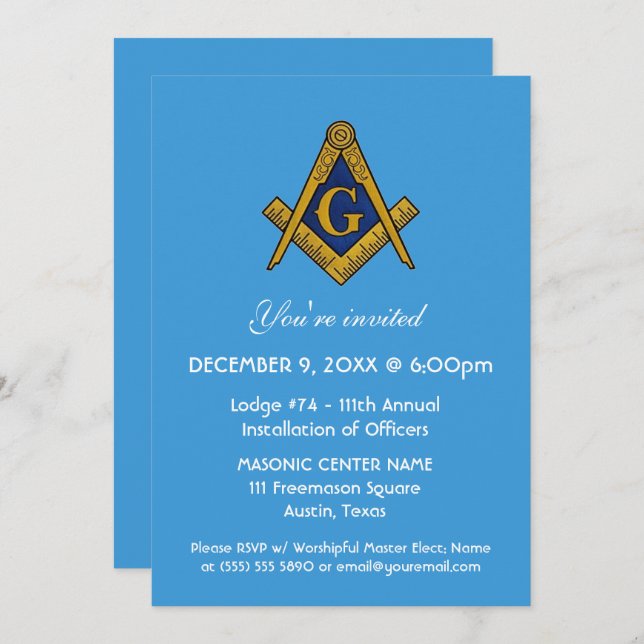 Freemason Masonry Blue Square and Compass Invitation (Front/Back)