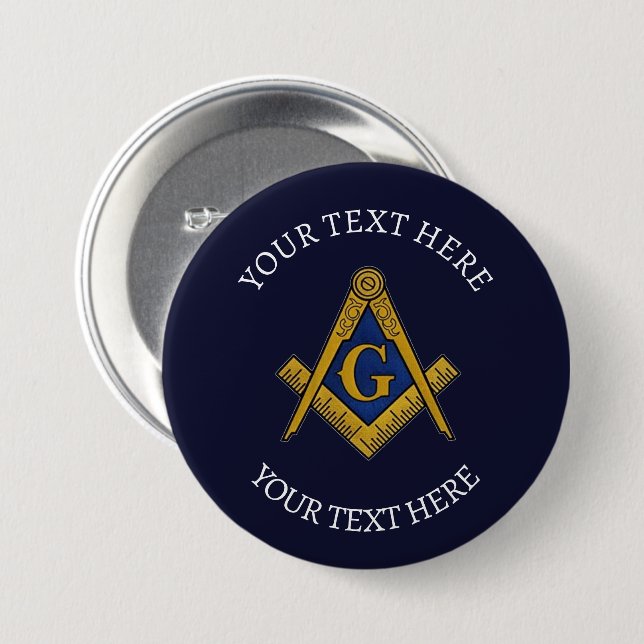 Freemason Masonry Masonic Navy Square and Compass 3 Inch Round Button (Front & Back)