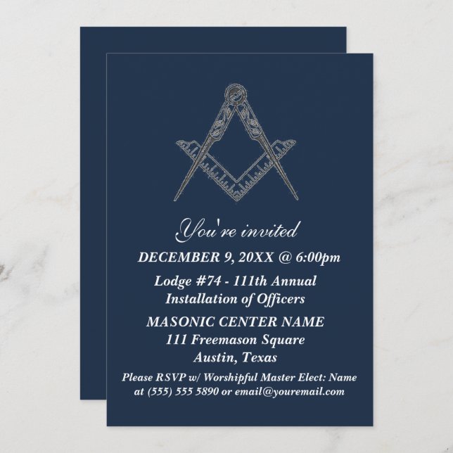 Freemason Masonry Navy Blue Masonic Invitation (Front/Back)