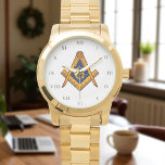 Freemason Square and Compass Charity Masonic Gold Watch<br><div class="desc">Worshipful master,  Freemason,  square and compass,  charity,  Masonic symbol watch.</div>