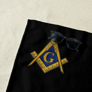 Freemason Square and Compass Masonic Black Beach Towel