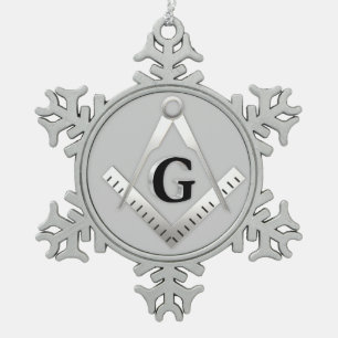 Freemasonry symbol snowflake pewter christmas ornament