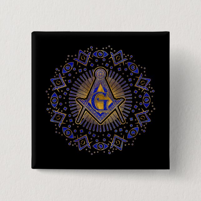 Freemasonry symbol Square and Compasses 2 Inch Square Button (Front)
