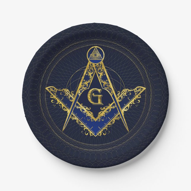 Freemasonry symbol Square and Compasses Paper Plate (Front)
