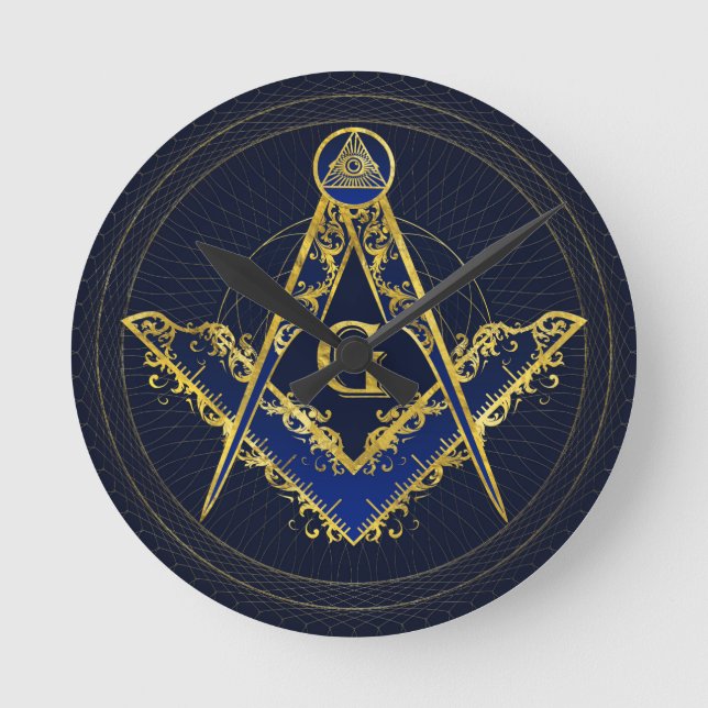 Freemasonry symbol Square and Compasses Round Clock (Front)