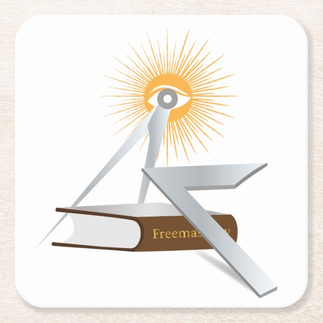 Freemasonry symbols square paper coaster (Front)
