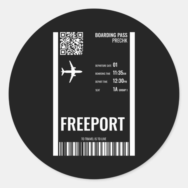 Freeport Bahamas Boarding Pass Airline Ticket Trav Classic Round Sticker (Front)