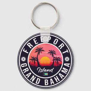 Freeport Bahamas Retro Sunset Souvenirs 60s Keychain