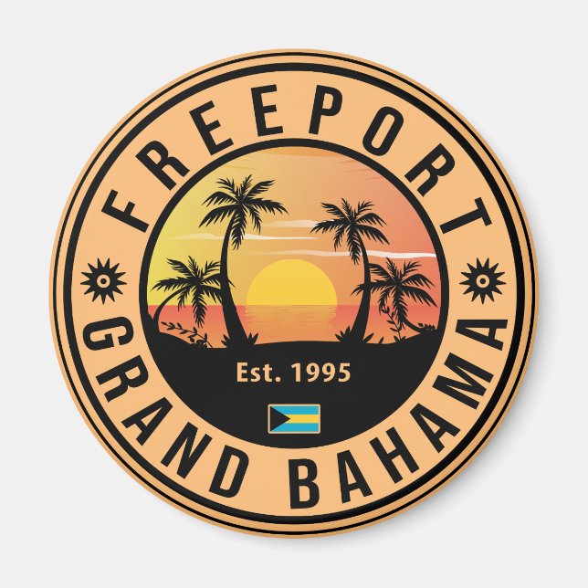Freeport Bahamas Retro Sunset Souvenirs 60s Magnet (Front)