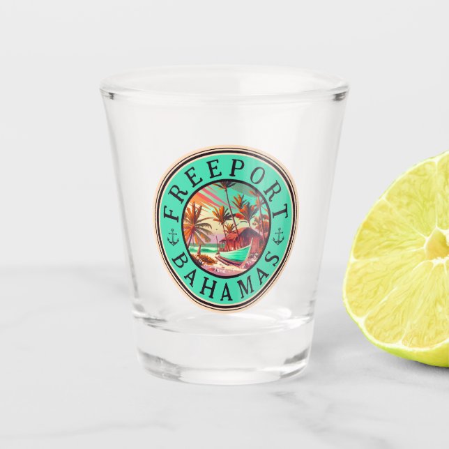 Freeport Bahamas Sunset Travel Souvenir 1950s Shot Glass (Front)