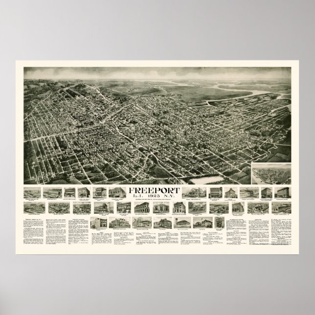 Freeport, NY Panoramic Map - 1925 Poster (Front)
