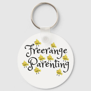 Freerange parenting with yellow chicks everywhere  keychain