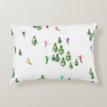 Freeride Alpine Skiers Skiing Illustration Party   Accent Pillow<br><div class="desc">Cool winter themed skier pattern design with skiers skiing down alpine ski resort slopes among snow covered fir trees in alps. Freeride skiers are wearing colourful vintage retro ski suits, skiing downhill with skis on a white snowy mountain landscape background. Wonderful winter sport fun gift for a skier in your...</div>