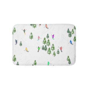 Freeride Alpine Skiers Skiing Illustration Party   Bath Mat
