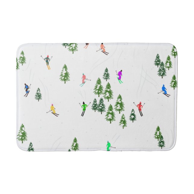 Freeride Alpine Skiers Skiing Illustration Party   Bath Mat (Front)