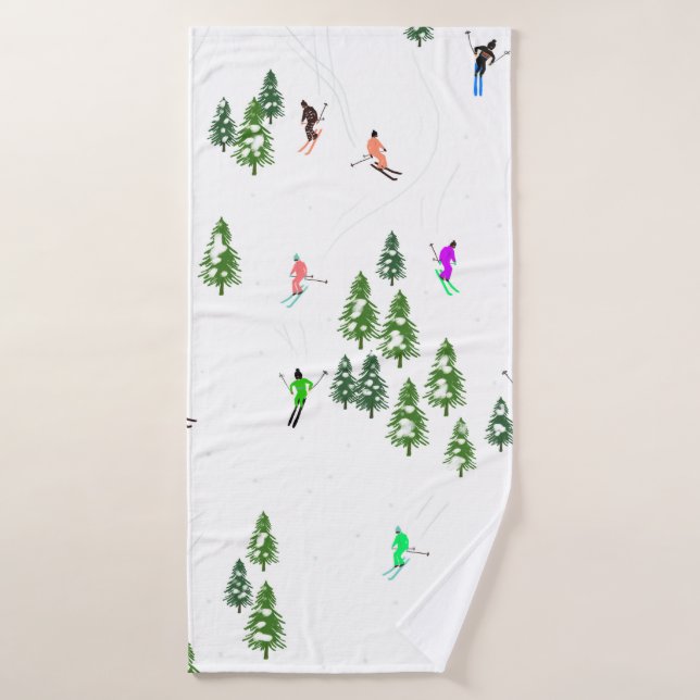 Freeride Alpine Skiers Skiing Illustration Party  Bath Towel (Bath Towel)