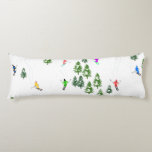 Freeride Alpine Skiers Skiing Illustration Party Body Pillow<br><div class="desc">Cool winter themed skier pattern design with skiers skiing down alpine ski resort slopes among snow covered fir trees in alps. Freeride skiers are wearing colourful vintage retro ski suits, skiing downhill with skis on a white snowy mountain landscape background. Wonderful winter sport fun gift for a skier in your...</div>