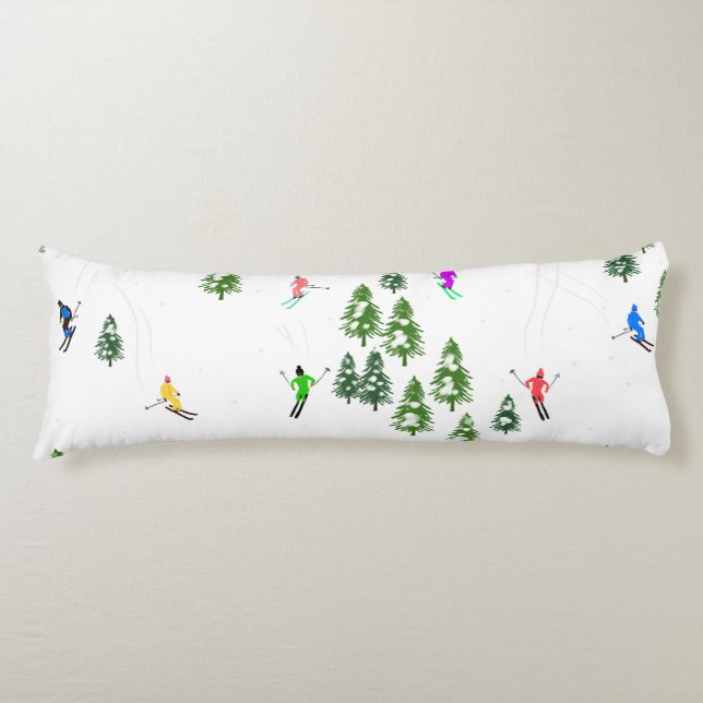 Freeride Alpine Skiers Skiing Illustration Party   Body Pillow (Front)