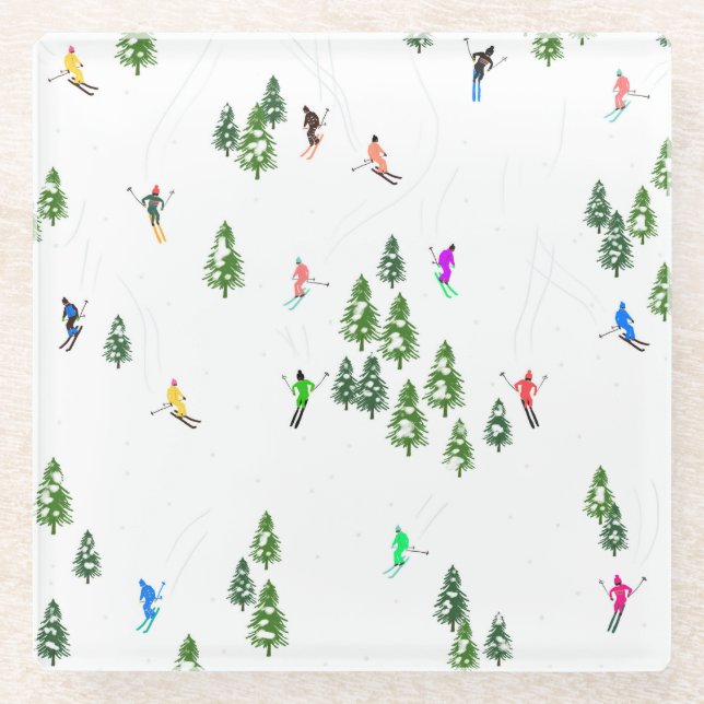 Freeride Alpine Skiers Skiing Illustration Party   Glass Coaster (Front)