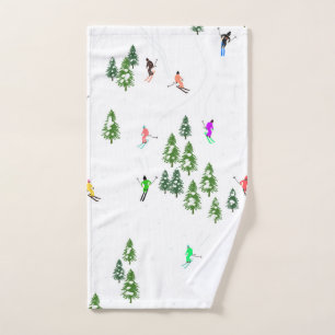 Freeride Alpine Skiers Skiing Illustration Party  Hand Towel