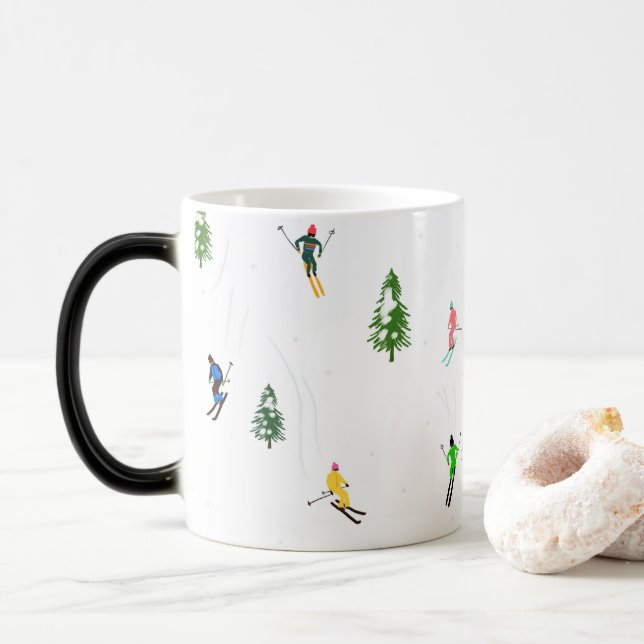 Freeride Alpine Skiers Skiing Illustration Party   Magic Mug (With Donut)