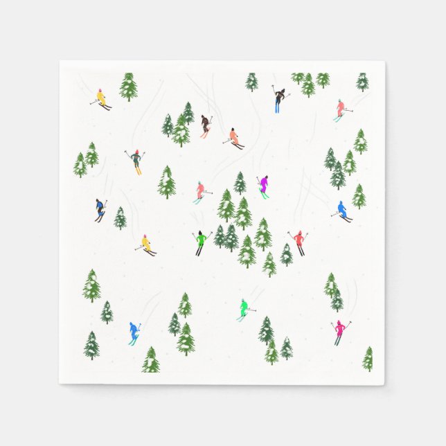 Freeride Alpine Skiers Skiing Illustration Party Napkin (Front)