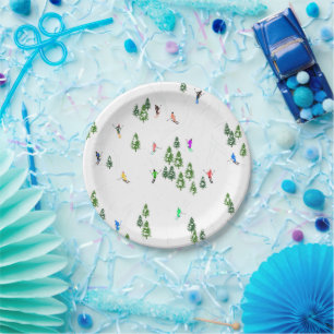 Freeride Alpine Skiers Skiing Illustration Party  Paper Plate