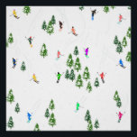 Freeride Alpine Skiers Skiing Illustration Party  Poster<br><div class="desc">Cool winter themed skier pattern design with skiers skiing down alpine ski resort slopes among snow covered fir trees in alps. Freeride skiers are wearing colourful vintage retro ski suits, skiing downhill with skis on a white snowy mountain landscape background. Wonderful winter sport fun gift for a skier in your...</div>