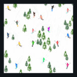 Freeride Alpine Skiers Skiing Illustration Party Poster<br><div class="desc">Cool winter themed skier pattern design with skiers skiing down alpine ski resort slopes among snow covered fir trees in alps. Freeride skiers are wearing colourful vintage retro ski suits, skiing downhill with skis on a white snowy mountain landscape background. Wonderful winter sport fun gift for a skier in your...</div>