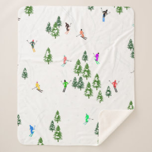 Freeride Alpine Skiers Skiing Illustration Party Sherpa Blanket